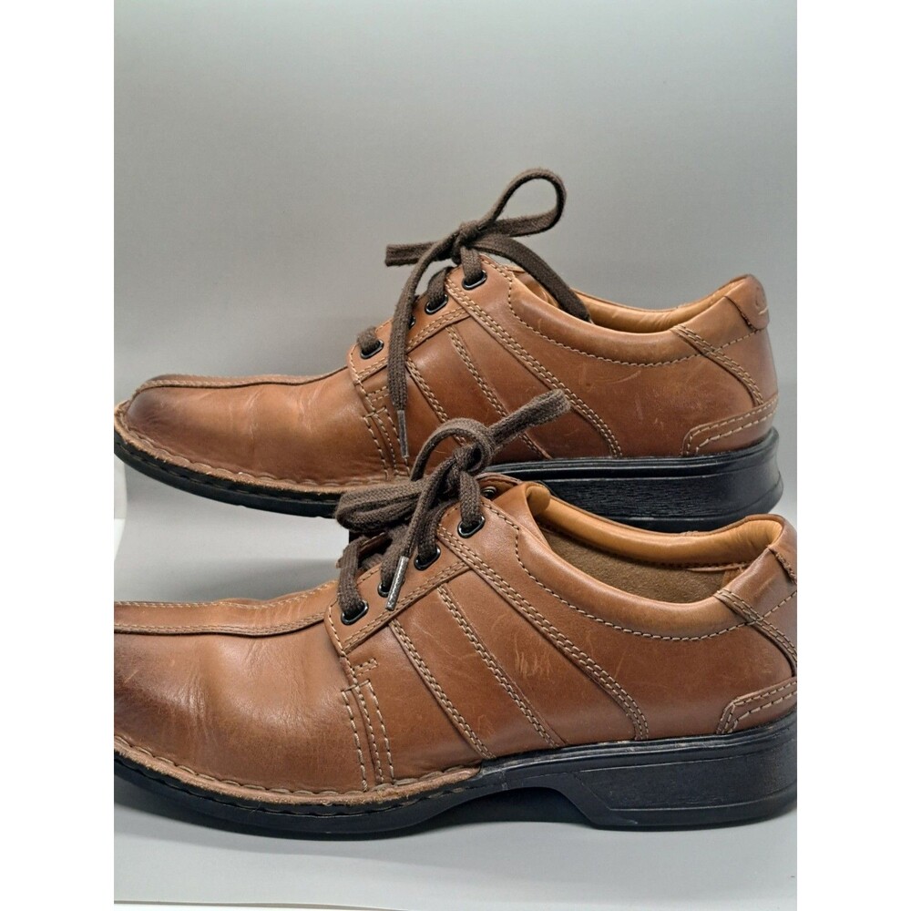 Clarks Shoes Mens Size 9.5 M Touareg Vibe Oxford Brown Leather Bicycle Toe